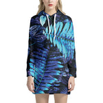 Blue Tropical Leaves Print Hoodie Dress