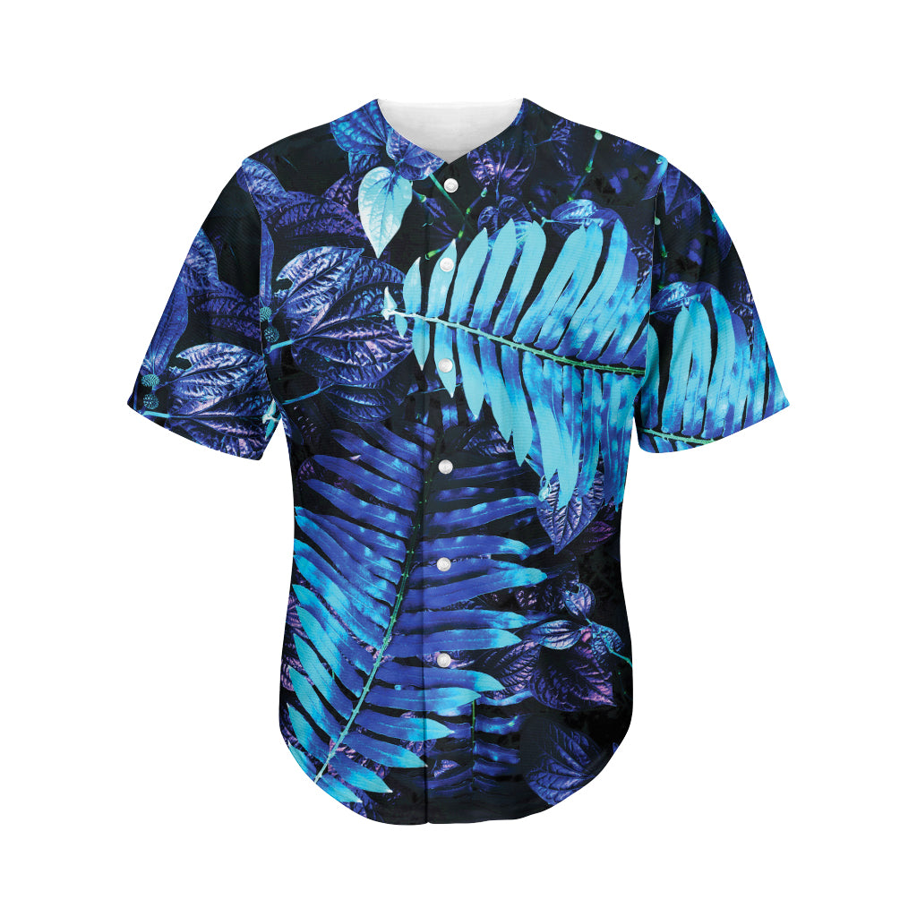 Blue Tropical Leaves Print Men's Baseball Jersey