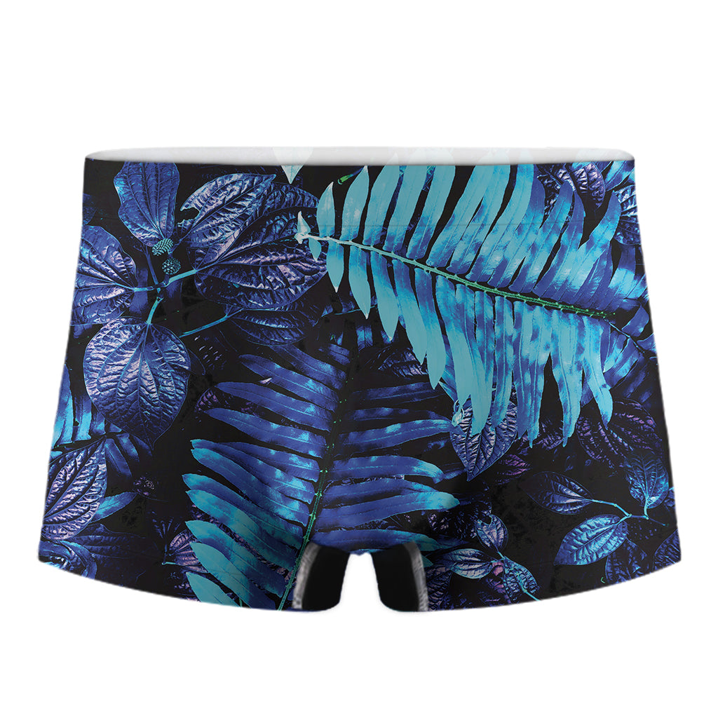 Blue Tropical Leaves Print Men's Boxer Briefs