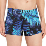 Blue Tropical Leaves Print Men's Boxer Briefs