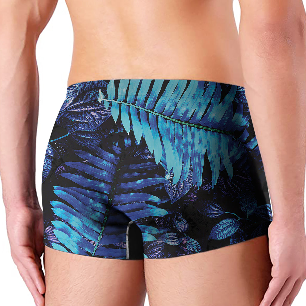 Blue Tropical Leaves Print Men's Boxer Briefs