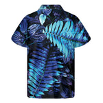 Blue Tropical Leaves Print Men's Short Sleeve Shirt