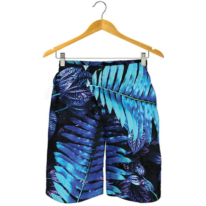 Blue Tropical Leaves Print Men's Shorts