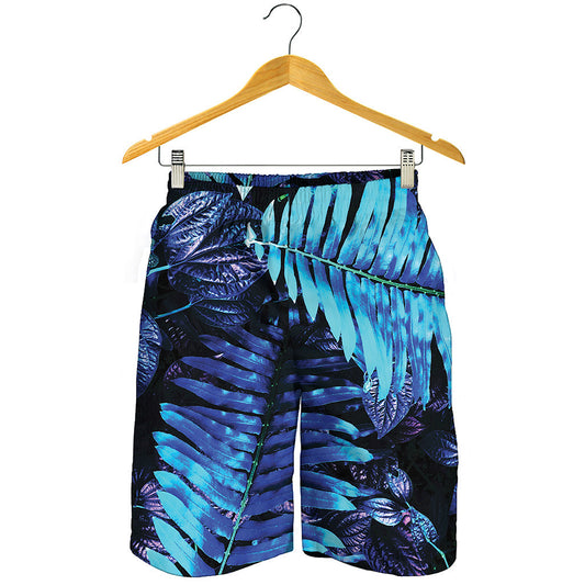 Blue Tropical Leaves Print Men's Shorts