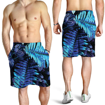 Blue Tropical Leaves Print Men's Shorts