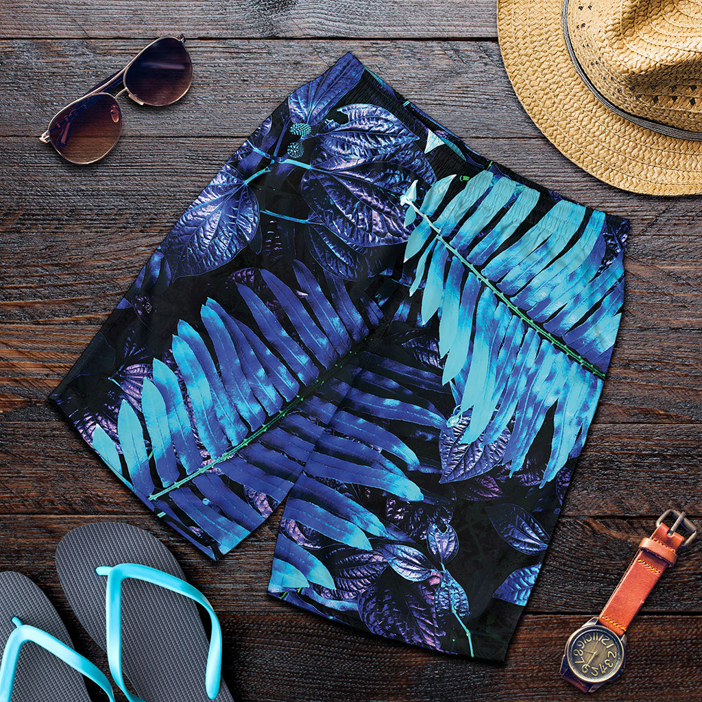 Blue Tropical Leaves Print Men's Shorts