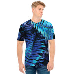 Blue Tropical Leaves Print Men's T-Shirt