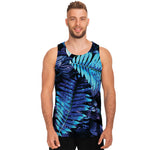 Blue Tropical Leaves Print Men's Tank Top