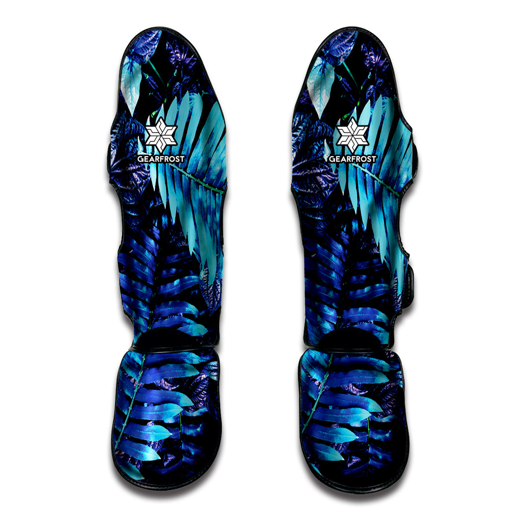 Blue Tropical Leaves Print Muay Thai Shin Guard