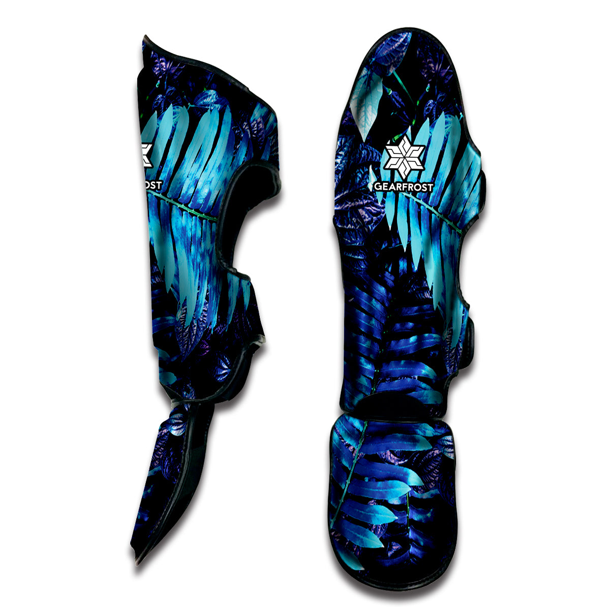 Blue Tropical Leaves Print Muay Thai Shin Guard