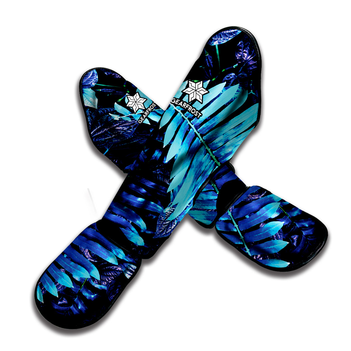 Blue Tropical Leaves Print Muay Thai Shin Guard