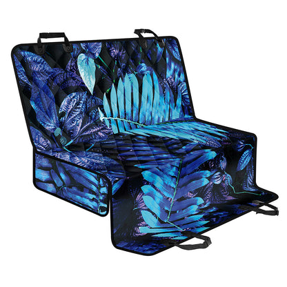Blue Tropical Leaves Print Pet Car Back Seat Cover