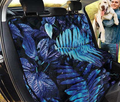 Blue Tropical Leaves Print Pet Car Back Seat Cover