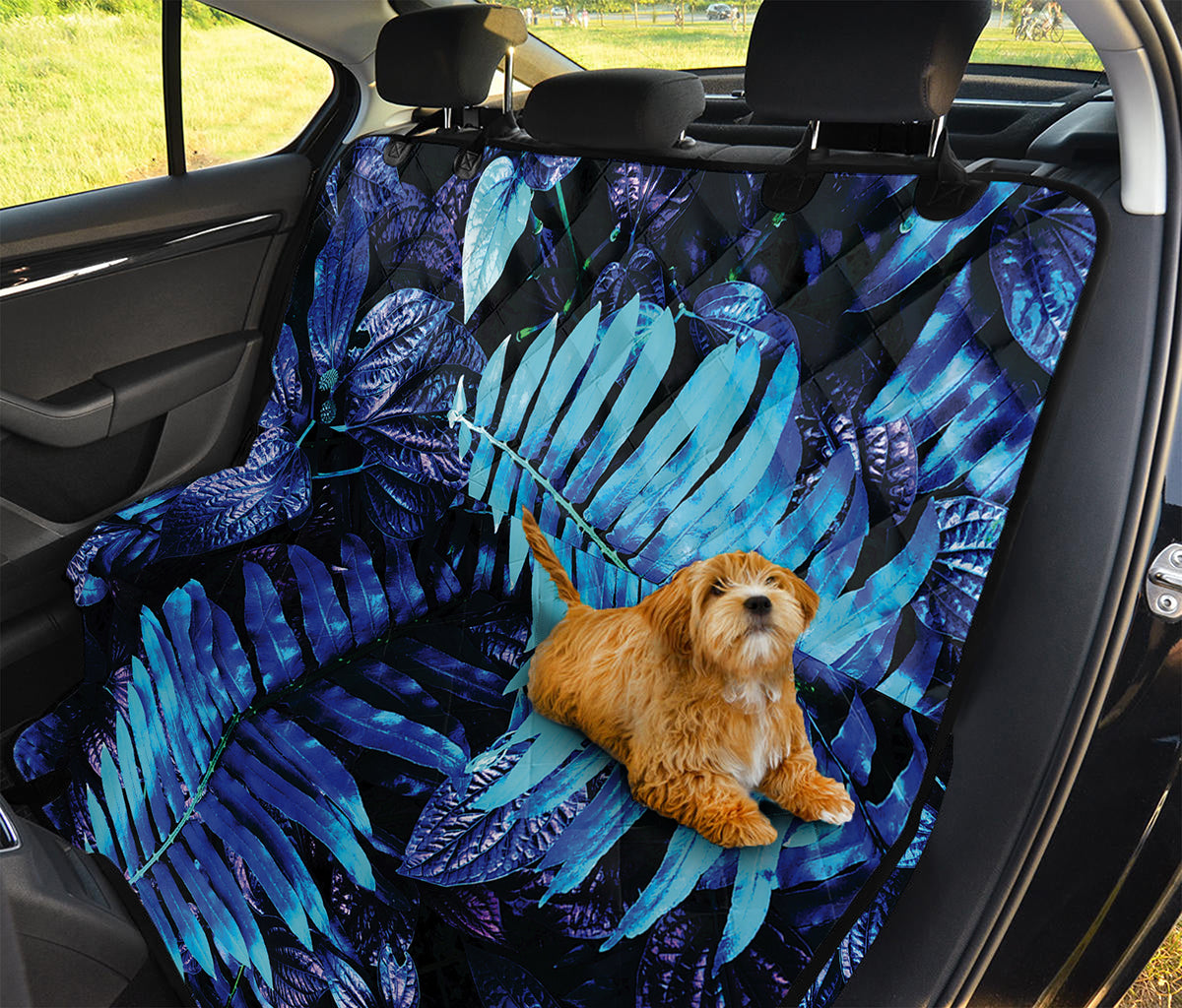 Blue Tropical Leaves Print Pet Car Back Seat Cover