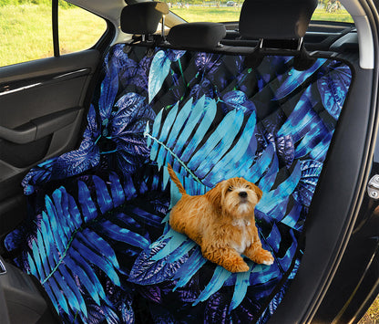Blue Tropical Leaves Print Pet Car Back Seat Cover