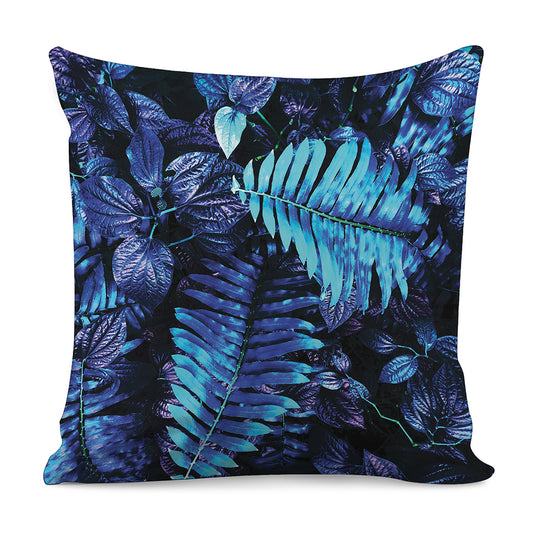 Blue Tropical Leaves Print Pillow Cover