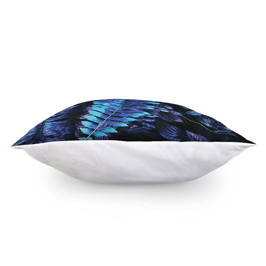 Blue Tropical Leaves Print Pillow Cover