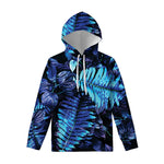 Blue Tropical Leaves Print Pullover Hoodie