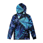 Blue Tropical Leaves Print Pullover Hoodie