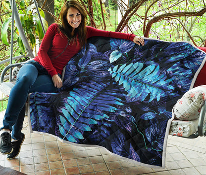 Blue Tropical Leaves Print Quilt