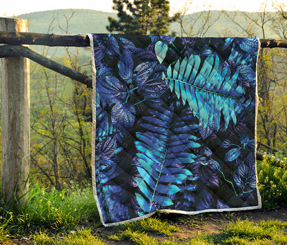 Blue Tropical Leaves Print Quilt