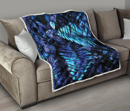 Blue Tropical Leaves Print Quilt