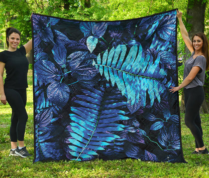 Blue Tropical Leaves Print Quilt