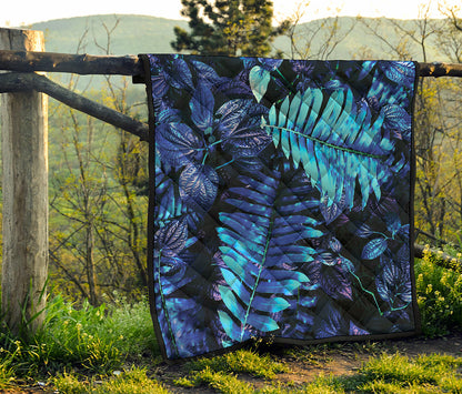 Blue Tropical Leaves Print Quilt