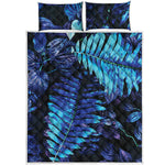 Blue Tropical Leaves Print Quilt Bed Set