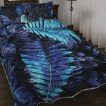 Blue Tropical Leaves Print Quilt Bed Set