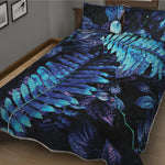Blue Tropical Leaves Print Quilt Bed Set