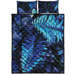 Blue Tropical Leaves Print Quilt Bed Set