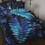Blue Tropical Leaves Print Quilt Bed Set