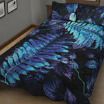 Blue Tropical Leaves Print Quilt Bed Set