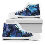 Blue Tropical Leaves Print White High Top Shoes