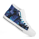 Blue Tropical Leaves Print White High Top Shoes