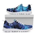 Blue Tropical Leaves Print White Sneakers