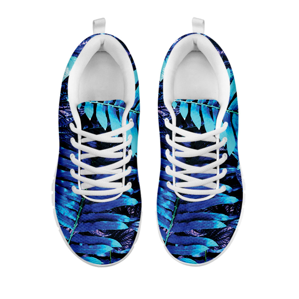 Blue Tropical Leaves Print White Sneakers