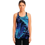 Blue Tropical Leaves Print Women's Racerback Tank Top