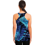 Blue Tropical Leaves Print Women's Racerback Tank Top