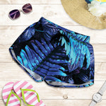 Blue Tropical Leaves Print Women's Shorts