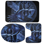 Blue Viking God Odin And Crow Print 3 Piece Bath Mat Set