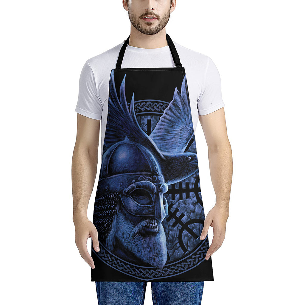 Blue Viking God Odin And Crow Print Apron