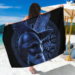 Blue Viking God Odin And Crow Print Beach Sarong Wrap