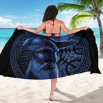 Blue Viking God Odin And Crow Print Beach Sarong Wrap