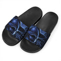 Blue Viking God Odin And Crow Print Black Slide Sandals