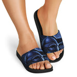 Blue Viking God Odin And Crow Print Black Slide Sandals
