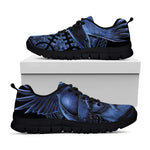 Blue Viking God Odin And Crow Print Black Sneakers