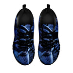 Blue Viking God Odin And Crow Print Black Sneakers
