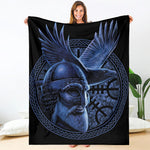 Blue Viking God Odin And Crow Print Blanket
